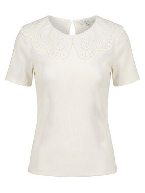 Lilou White Eyelet Collar Short Sleeve Top, size M